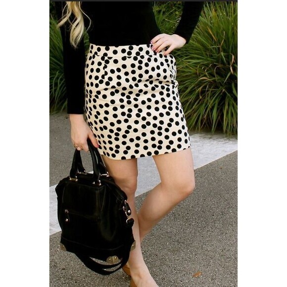 J. Crew Mini Skirt Womens 2 Cream Black Polka Dots High-Waisted Rockabilly Retro - Picture 1 of 12